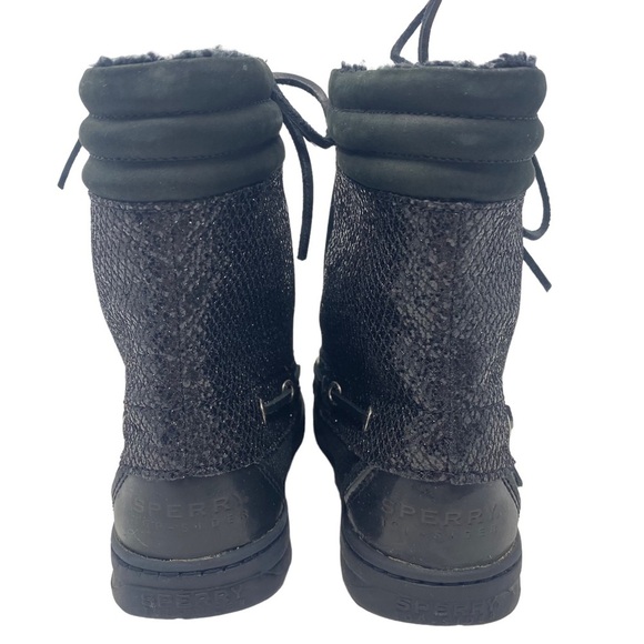 Sperry Top Sider Sz 6M Women's Black Lace Up Glitter Hikerfish Boots - Picture 3 of 15